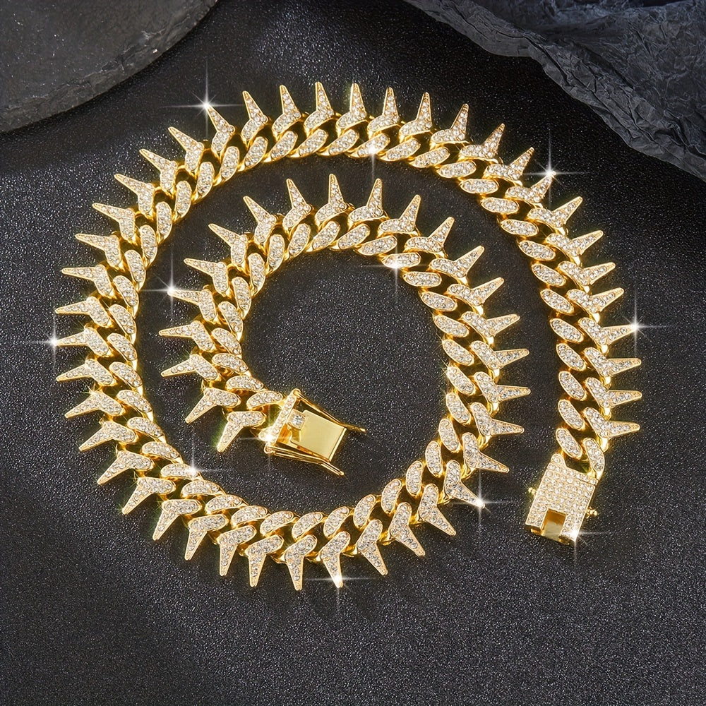 Rose Thorns Rhinestone Cuban Iced Chain