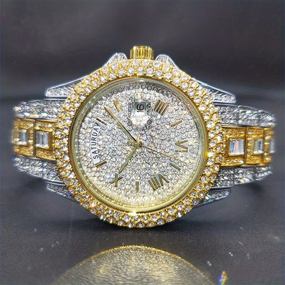 Glossy Iced Out Golden, Silver or Mixed Men's Watch