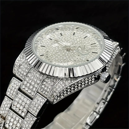 Golden, Silvery or Mixed Business Iced Rhinestone Watch