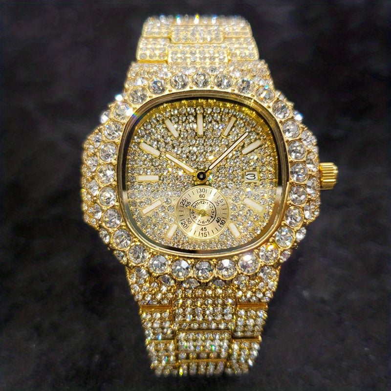 Iced Out Big Stone Golden, Silver or Mixed Hip Hop Watch