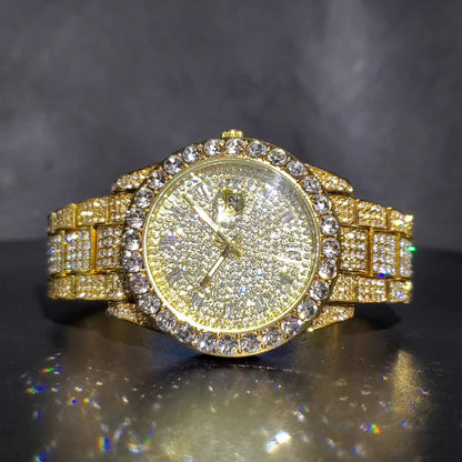 Wet Rhinestone Stone Gold, Silver or Mixed Men's Watch