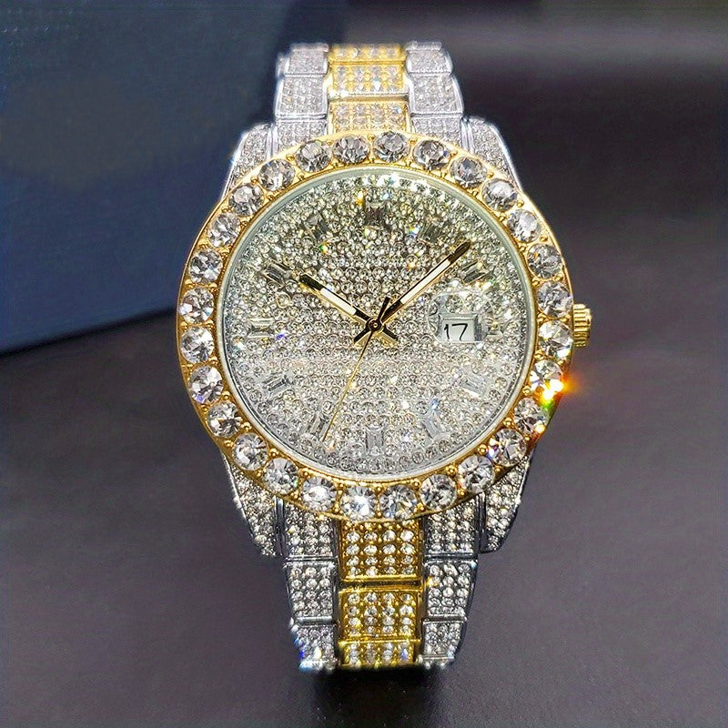 Wet Rhinestone Stone Gold, Silver or Mixed Men's Watch