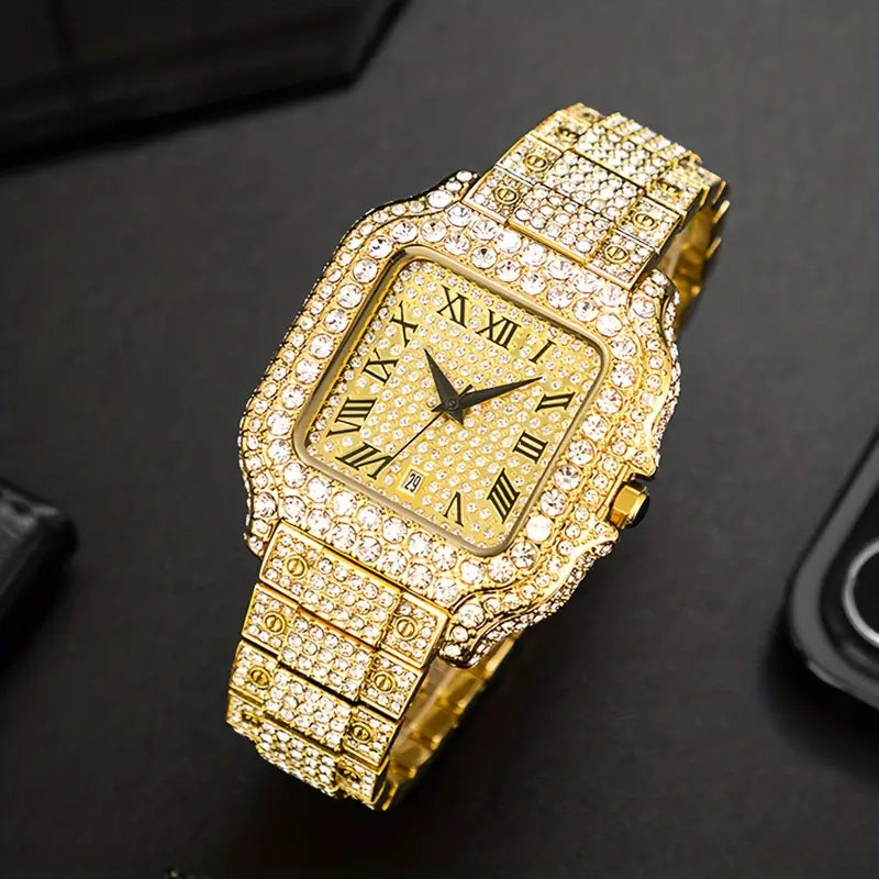 Classic Roman Iced Out WristWatch: