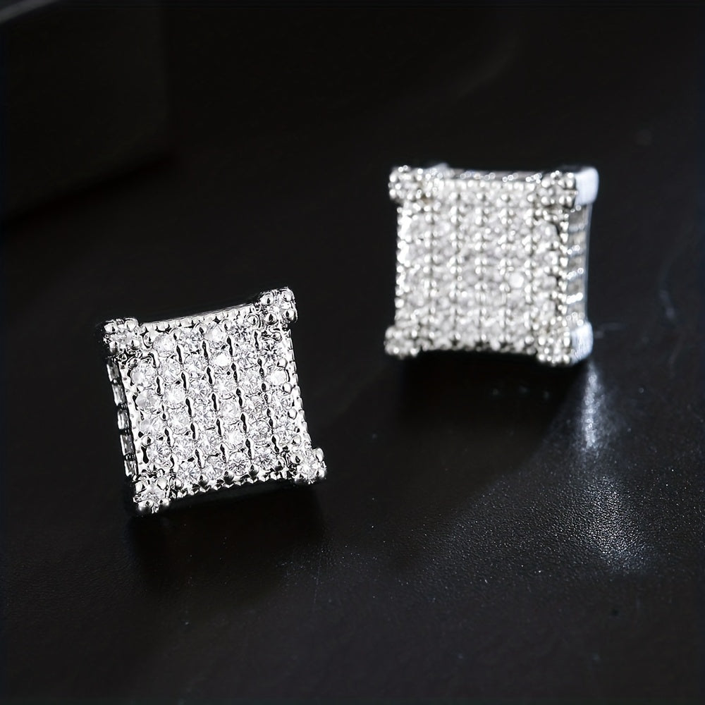 Golden or Silvery Square Zircon Earrings