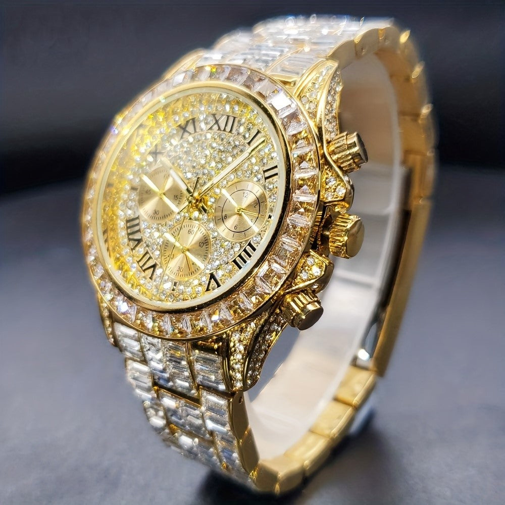 Luxury Roman Golden or Silvery Zircon Watch