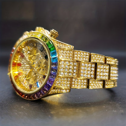 Rainbow Type Fully Iced Out Gold or Silver Watch