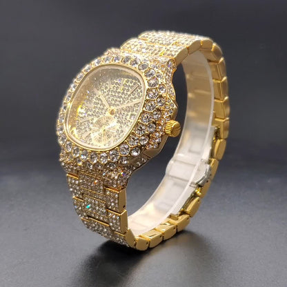 Iced Out Big Stone Golden, Silver or Mixed Hip Hop Watch