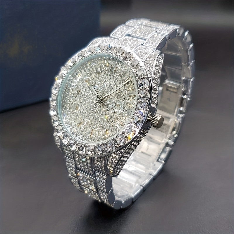 Wet Rhinestone Stone Gold, Silver or Mixed Men's Watch