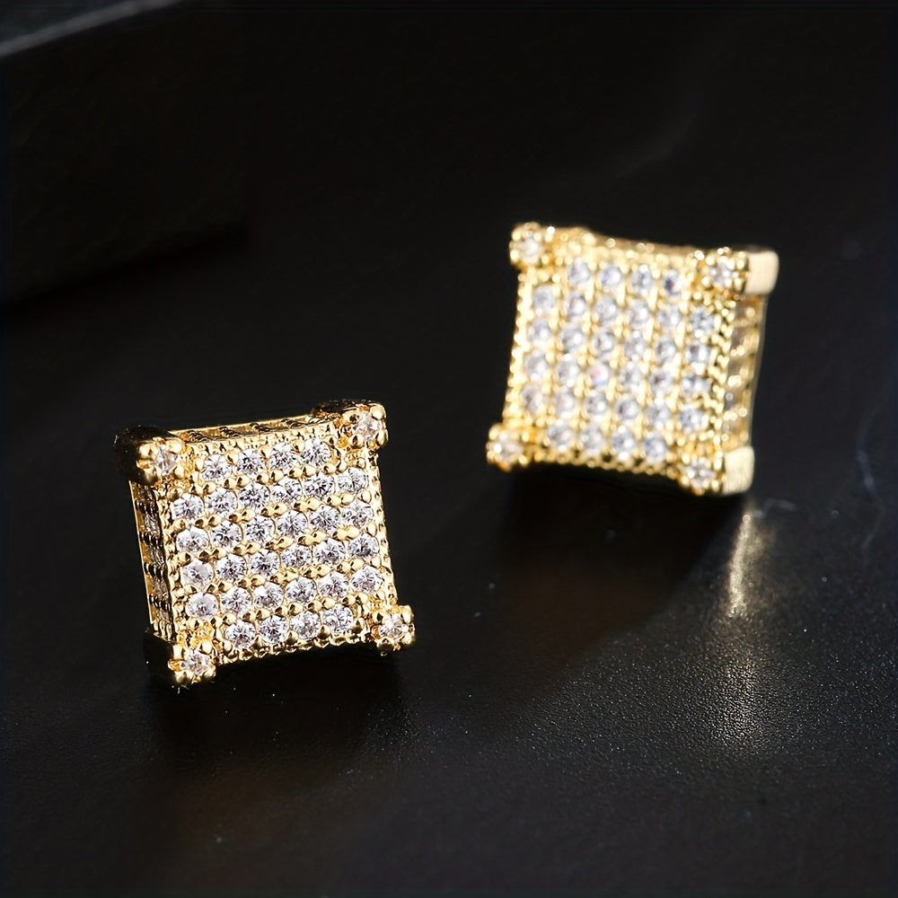 Golden or Silvery Square Zircon Earrings