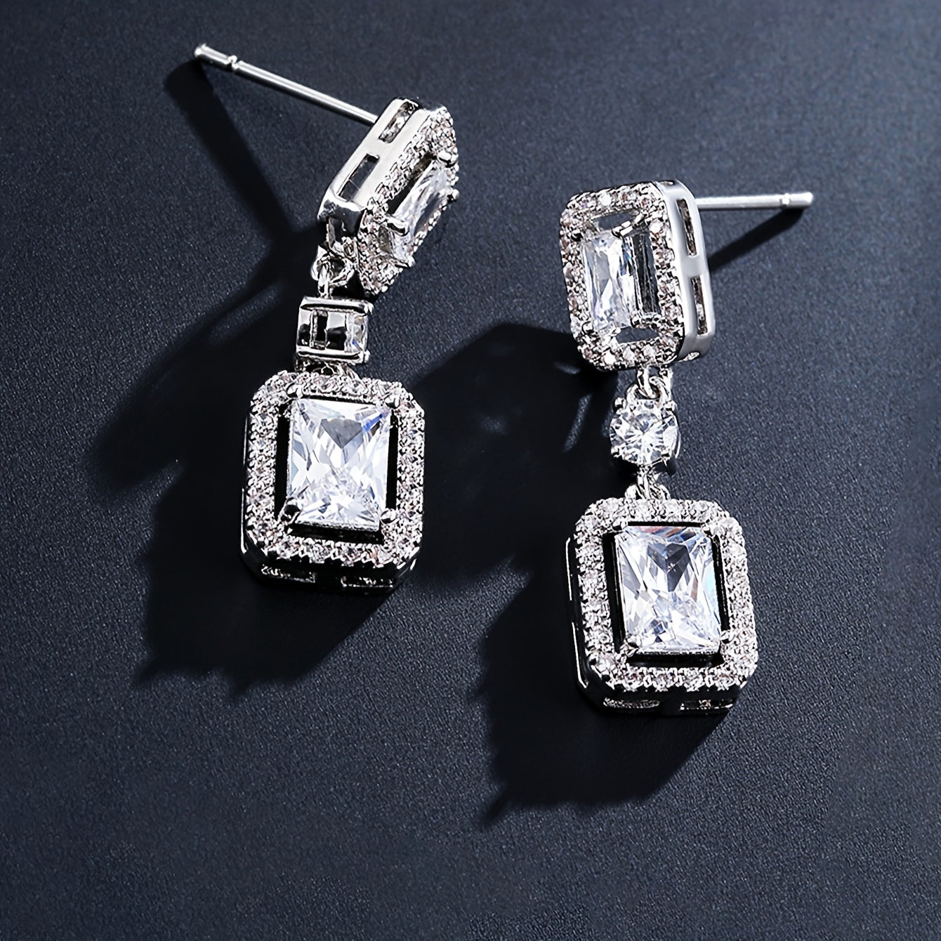 Double Square Rhinestone Earrings