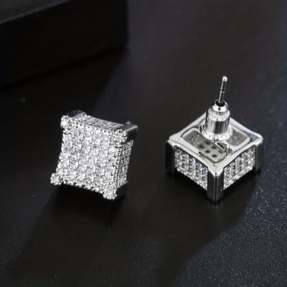 Golden or Silvery Square Zircon Earrings