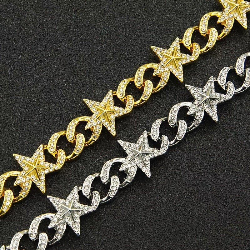 Star Design Rhinestone Iced Cuban Chain