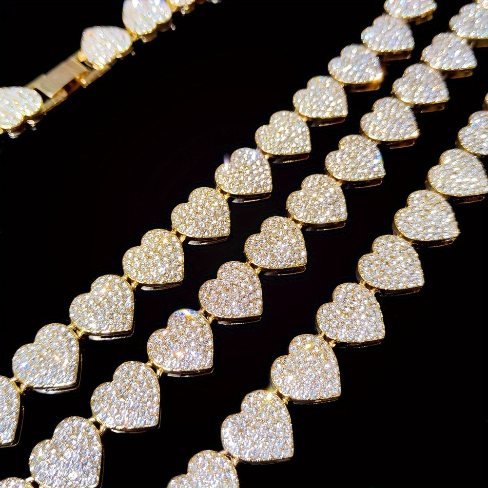 Peach Heart Shaped Rhinestone Iced Chain