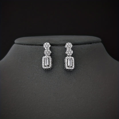 Rectangle Zircon Inlaid Dangle Earrings