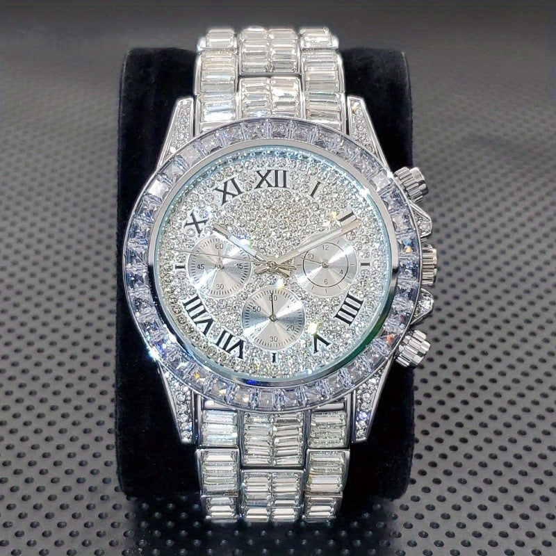 Luxury Roman Golden or Silvery Zircon Watch