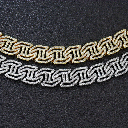 Hollow H-Shaped Inlaid Rhinestone Iced Cuban Chain