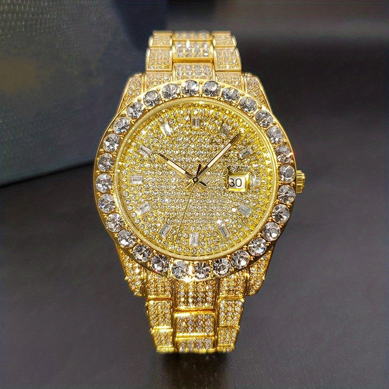 Wet Rhinestone Stone Gold, Silver or Mixed Men's Watch