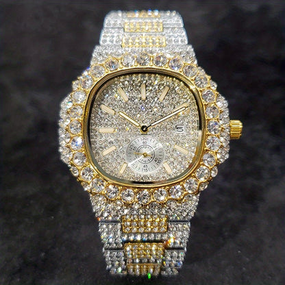 Iced Out Big Stone Golden, Silver or Mixed Hip Hop Watch