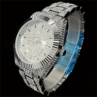 Golden, Silvery or Mixed Business Iced Rhinestone Watch