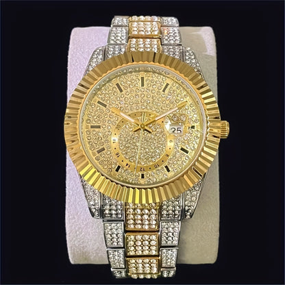 Golden, Silvery or Mixed Business Iced Rhinestone Watch