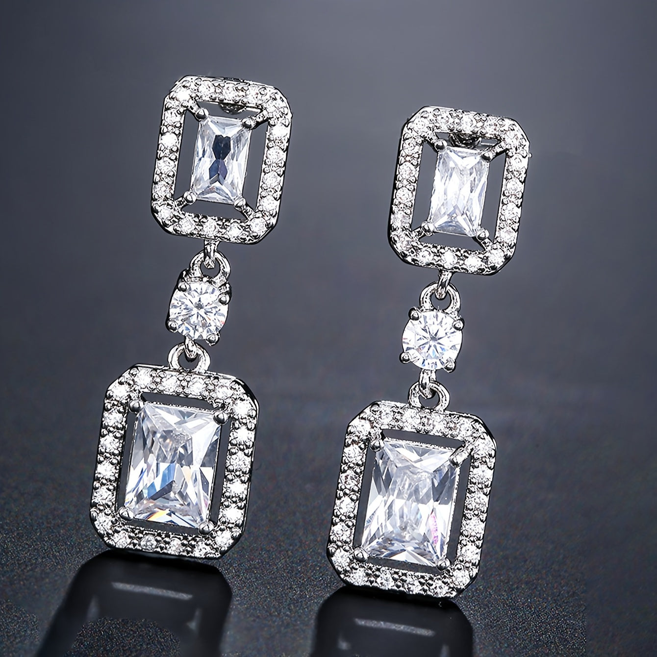 Double Square Rhinestone Earrings