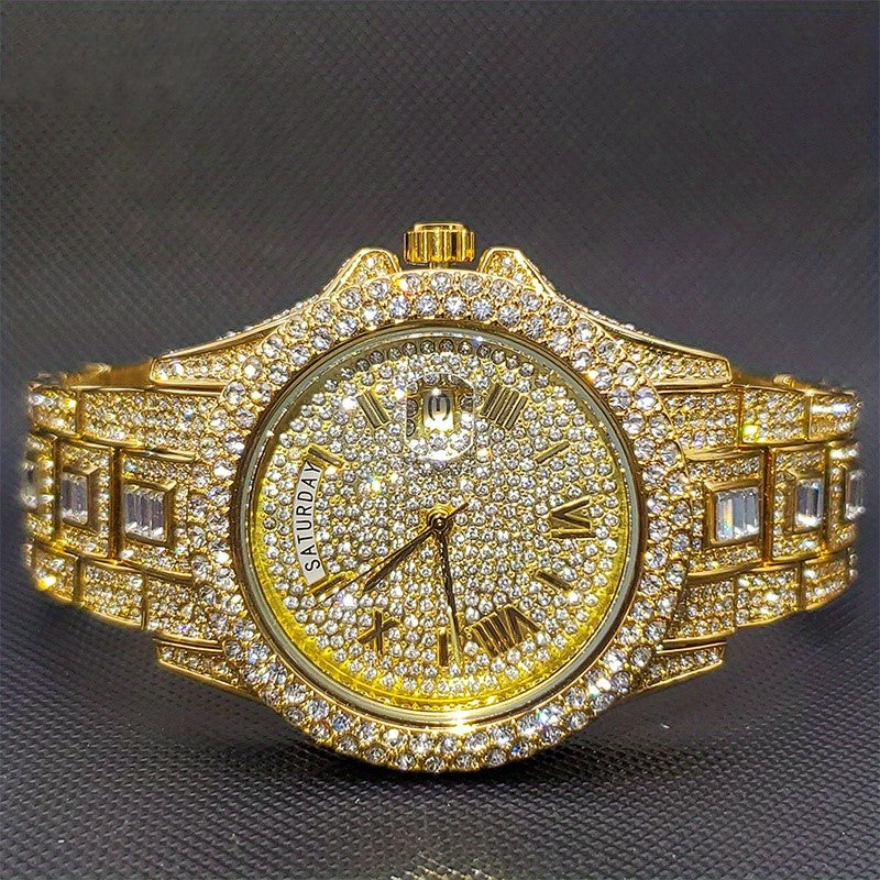 Glossy Iced Out Golden, Silver or Mixed Men's Watch