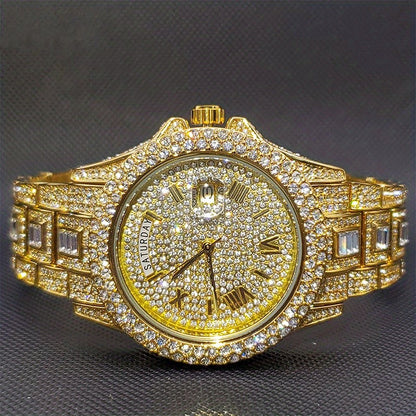 Glossy Iced Out Golden, Silver or Mixed Men's Watch