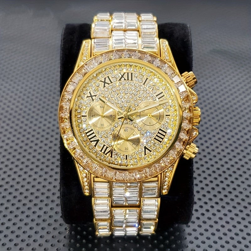 Luxury Roman Golden or Silvery Zircon Watch