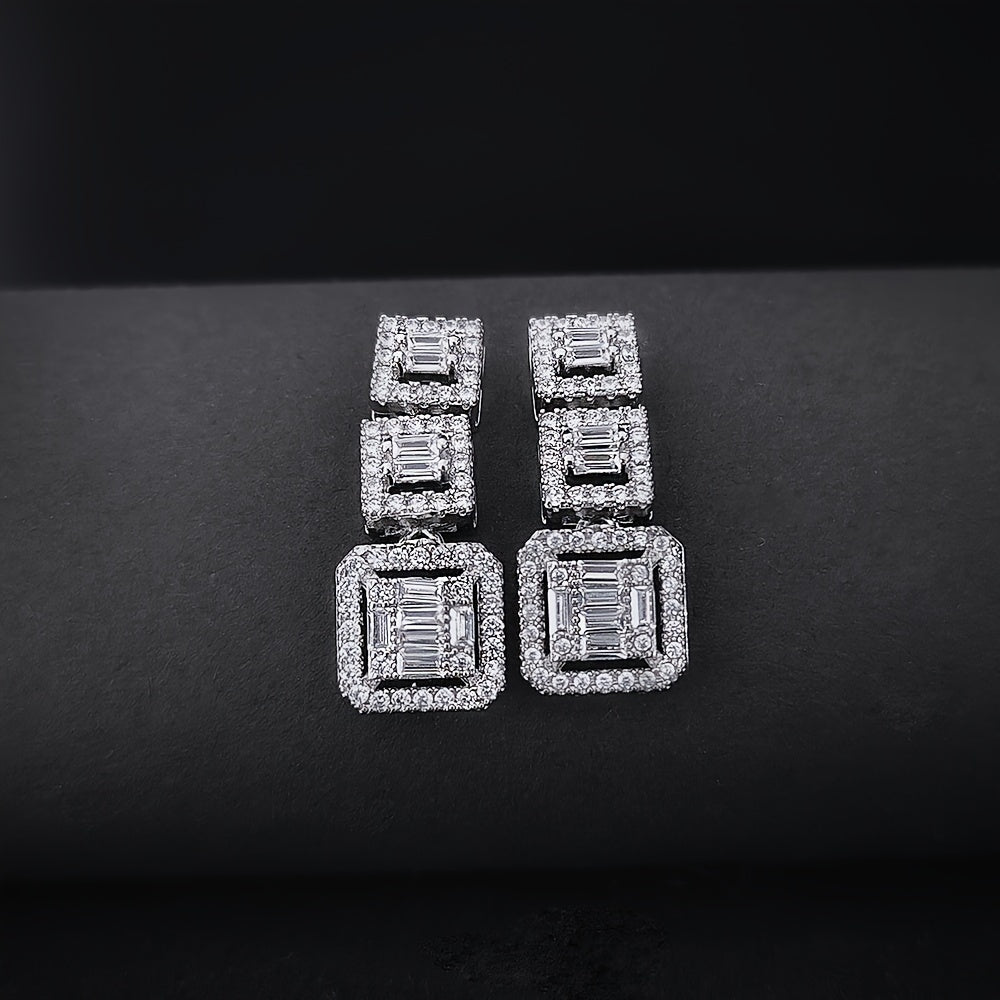 Square Zircon Inlaid Dangle Earrings