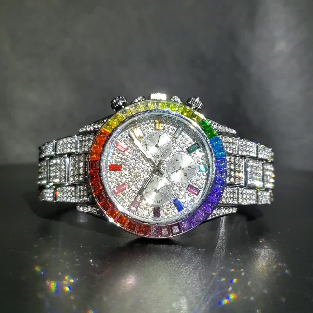 Rainbow Type Fully Iced Out Gold or Silver Watch