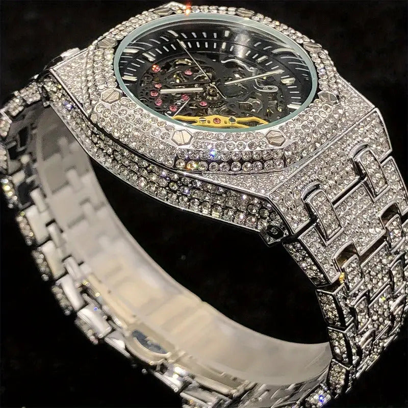 Exclusive Iced Out Hollow Skeleton Mechanical Watch