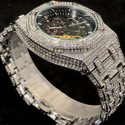 Exclusive Iced Out Hollow Skeleton Mechanical Watch