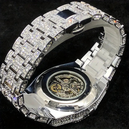 Exclusive Iced Out Hollow Skeleton Mechanical Watch