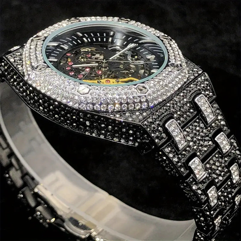 Exclusive Iced Out Hollow Skeleton Mechanical Watch