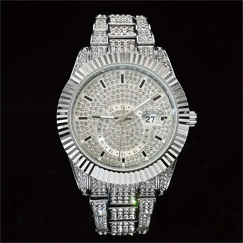 Golden, Silvery or Mixed Business Iced Rhinestone Watch