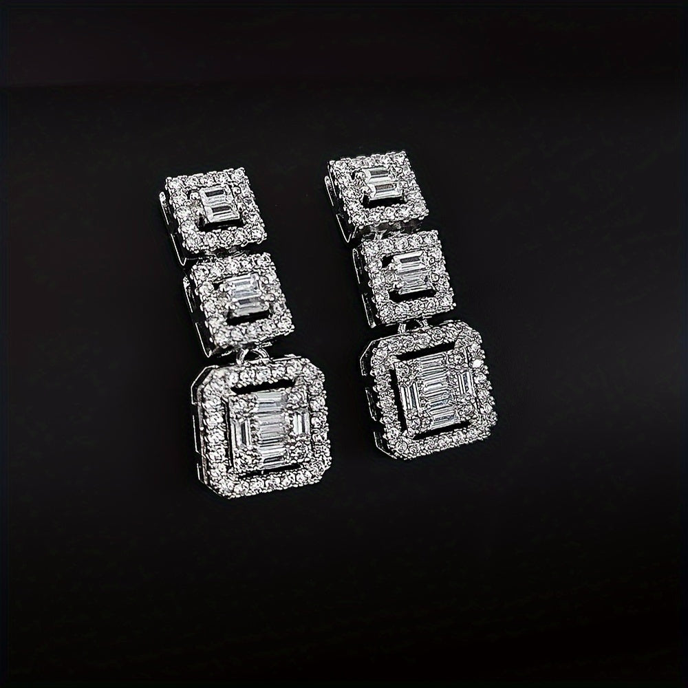 Square Zircon Inlaid Dangle Earrings