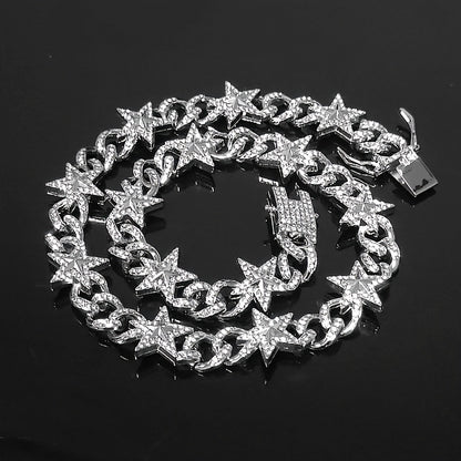 Star Design Rhinestone Iced Cuban Chain