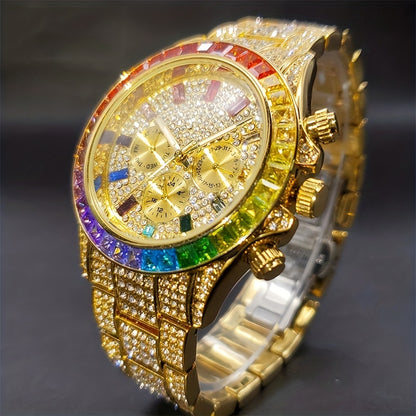 Rainbow Type Fully Iced Out Gold or Silver Watch