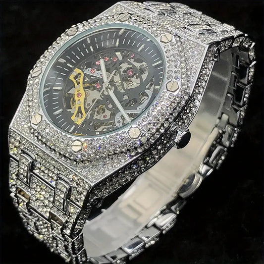 Exclusive Iced Out Hollow Skeleton Mechanical Watch