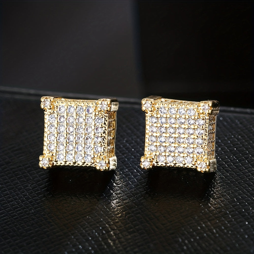 Golden or Silvery Square Zircon Earrings