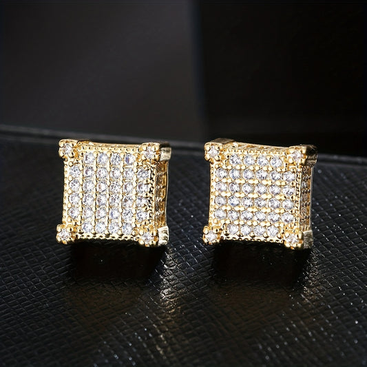 Golden or Silvery Square Zircon Earrings