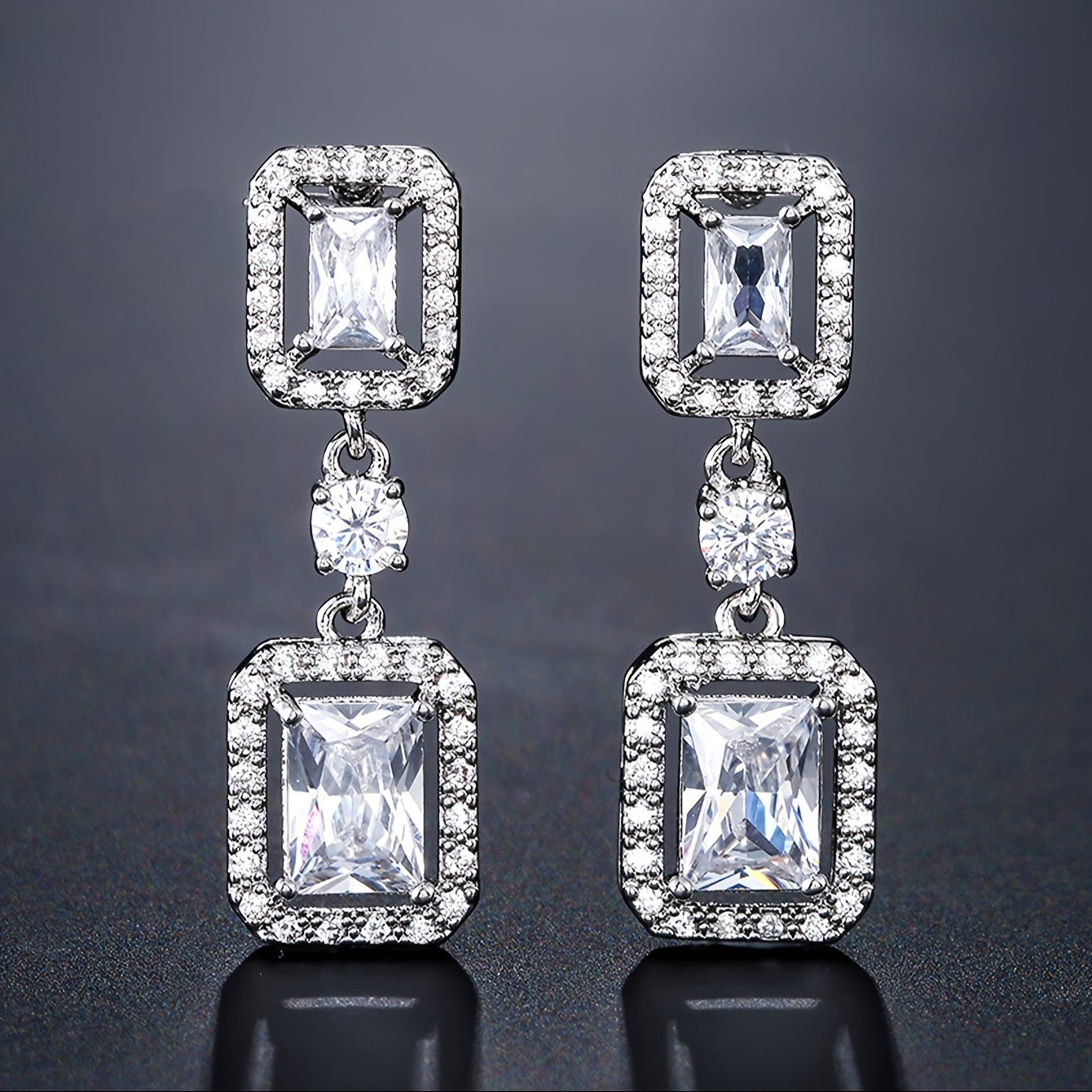 Double Square Rhinestone Earrings