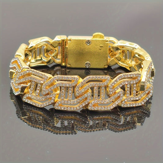 Hollow H-Shaped Inlaid Rhinestone Cuban Bracelet